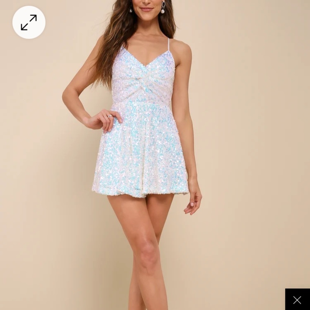 NWOT Lulus Glittering Charm White Iridescent Sequin Knot-Front Romper